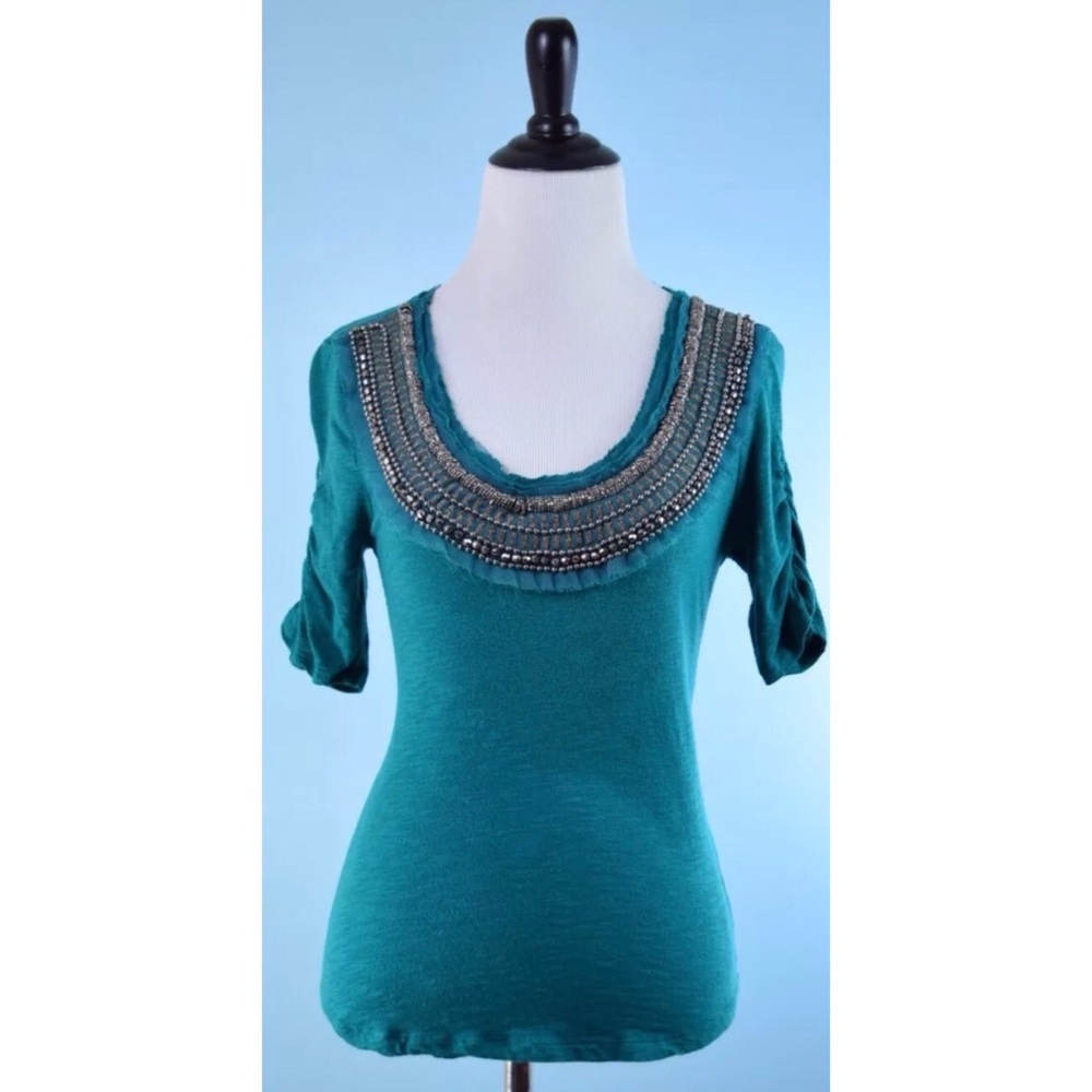 DELETTA emerald green top with beads